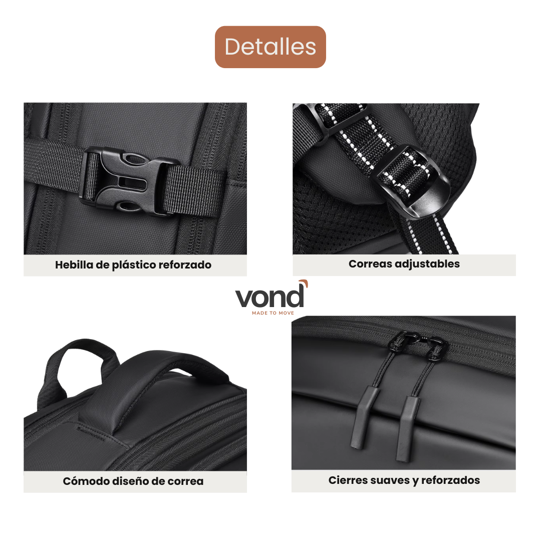 Mochila de Viaje Viral con bolso compresi&oacute;n detalles